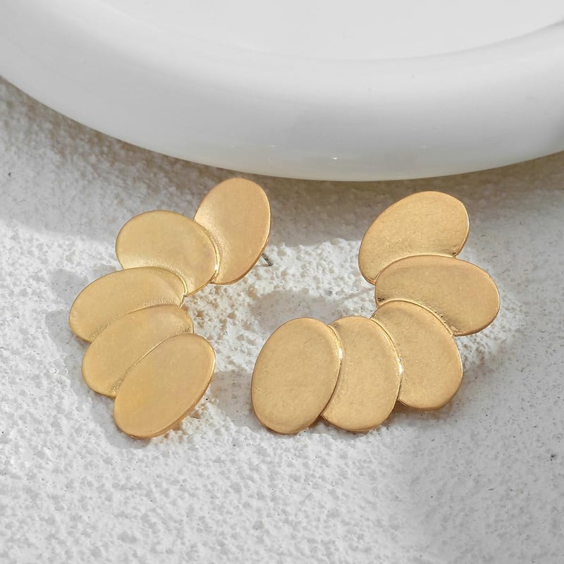 FAUTHENTICUTE Chunky Gold Statement Earrings For Women Gold Plated Sectored Flower Leaf Shell Angel Wing Earrings Large Stud Earrings Hypoallergenic Earrings - Image 4
